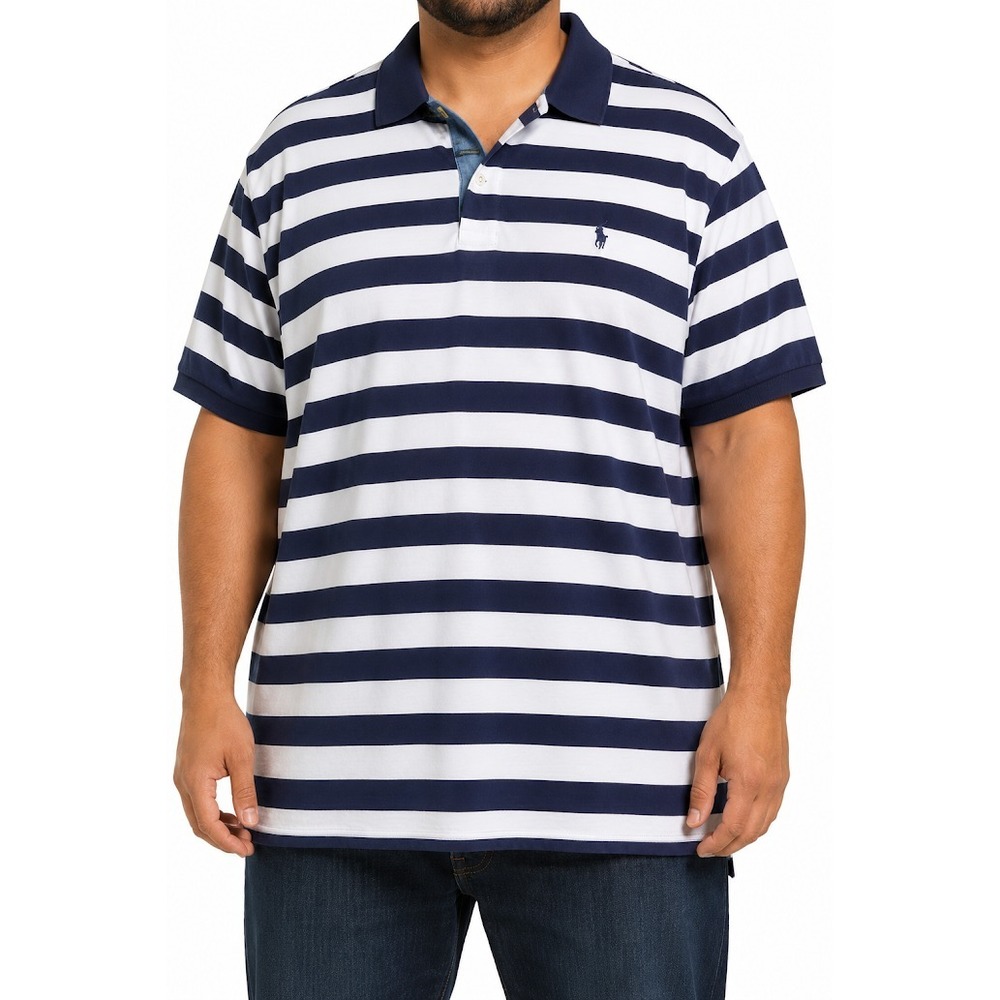 Polo Ralph Lauren Classic Fit Polo Shirt Men XXL Purple White Striped Cotton